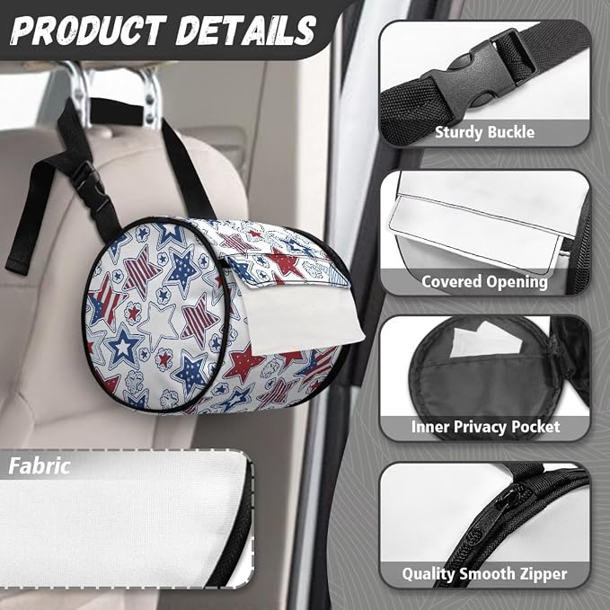Independence Day Motif Paper Towel Holder Water Resistant Tissue Dispenser with Adjustable Strap, Collapsible Hanging Toilet Paper Roll Holder for Kitchen,Bathroom,Car Seat,Camping