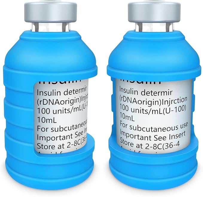 MEDMAX Insulin Via Bottle Protector Case for Diabetic, Silicone Protective Sleeve Holder for Most 10ML Insulin Vials, 2 Pack (Short Blue)