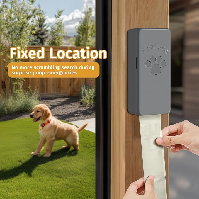 Dog Poop Bag Dispenser for Hanging Use, Grey Poop Bag Holder with Magnetic Closure, Includes 4 Rolls (60 Bags)