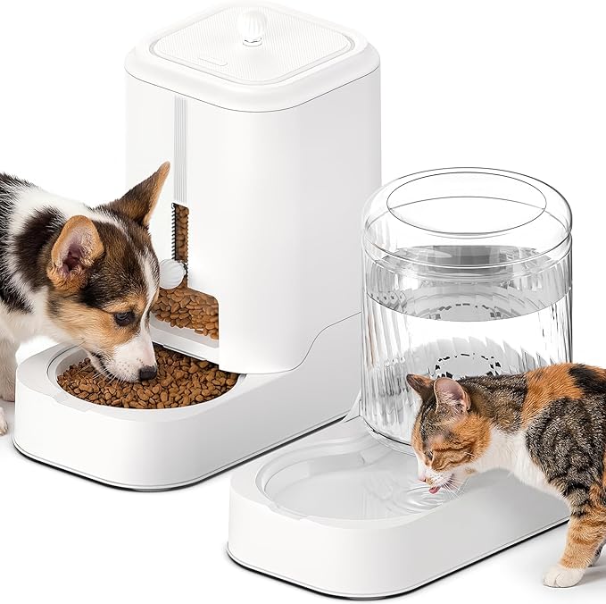 JUNSPOW Automatic Cat Feeder Dog Water Bowl Dispenser Set, Adjustable Food Dispensing & Keep Food Dry, Auto Pet Feeder and Waterer for Cats and Dogs (Bowl not Included)