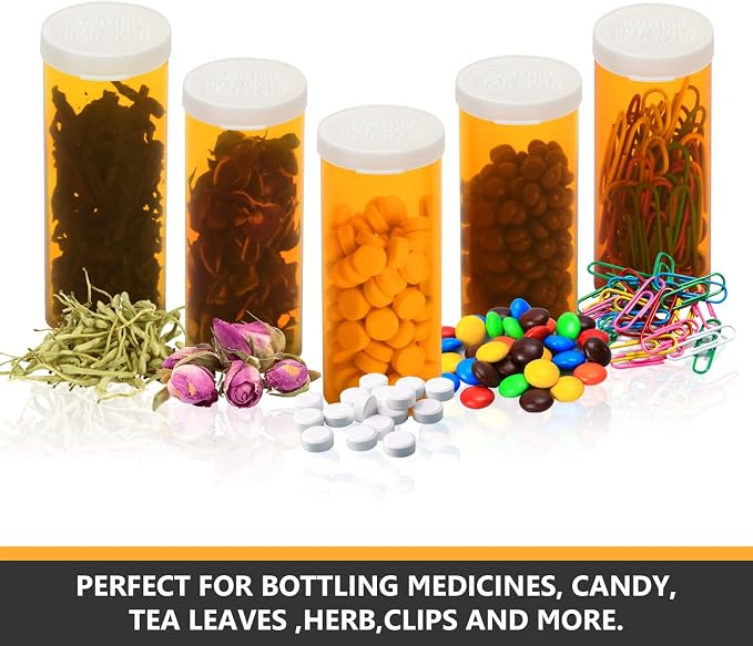 Empty Plastic Pill Bottles with Easy Open Snap Caps (Not Child Resistant), Prescription Medication Vials, Clear Containers Pill Cases Organizers (6 Dram, 12pcs)