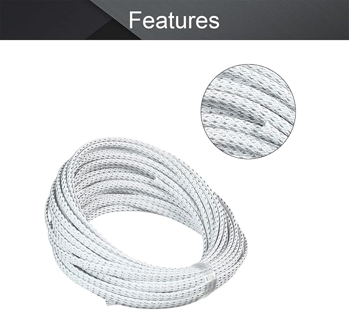 Heyiarbeit 10m/32.8ft PET Expandable Braid Cable Sleeving Flexible Wire Mesh Sleeve Silver White 4mm