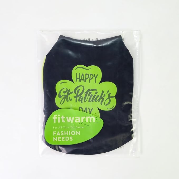 Fitwarm Happy St Patricks Day Pet Clothes, Summer Cat & Dog Outfit for Small Boys & Girls, Funny Tshirt, Lightweight Breathable Cotton, Black & Green, XL