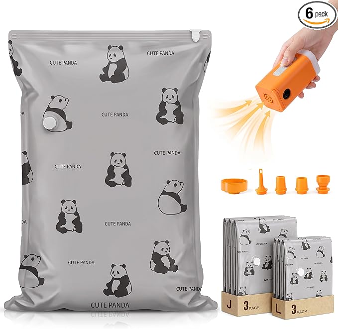 Vacuum Storage Bags Jumbo with Cordless Pump,Large Seal Bags for Clothing | Oxford fabric,Leak-proof,3-in-1 Cordless pump, Reusable, L to Extra Large sizes for Comforters, Blankets, Pillow, Bedding