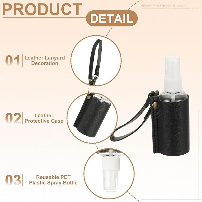 uxcell Travel Empty Spray Bottles with Leather Bag Holders, 30ml Refillable Leakproof Bottle Travel Size, Portable Hand Soap Containers for Cosmetic Perfume Air Freshener,Black