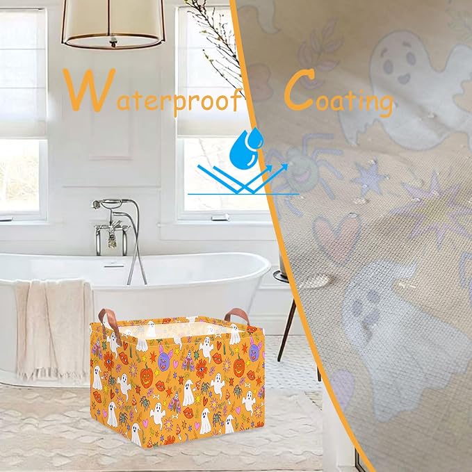 NTAO Gift Storage Basket Empty for Halloween, Storage Bin with Handles, Room Decor, Book Box(Cartoon Halloween)
