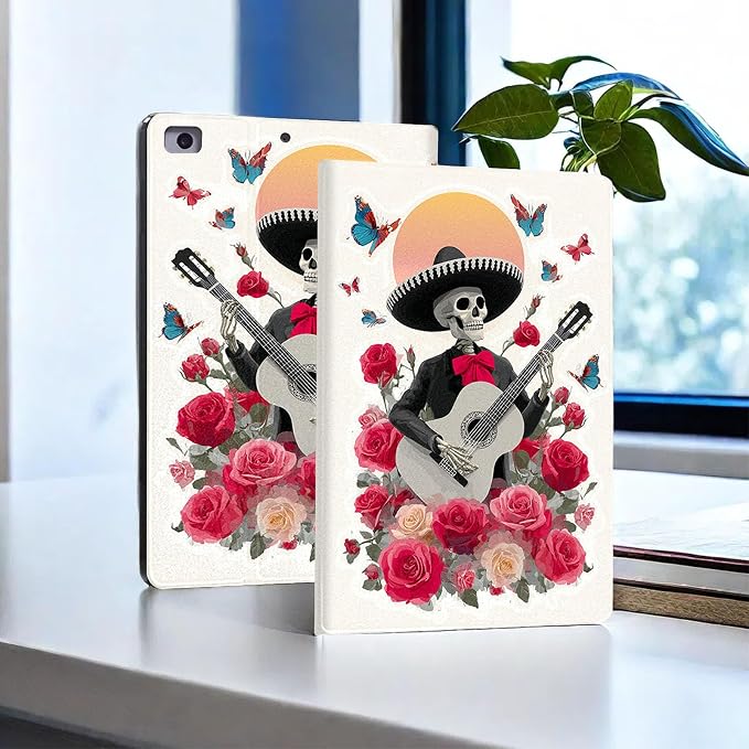 for Microsoft Surface Pro 11/10/9-13" 2024/2022 Tablet Case,Auto Wake/Sleep,Adjustable Stand Protective Cover - Day of The Dead Guitar Skeleton
