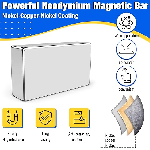 FINDMAG Rare Earth Magnet Strips with Adhesive Backing, 10 Pack, 60x10x4mm | Strong neodymium bar magnets with a flat bar shape; for wall signs, cabinet doors, posters, tool storage and garage setups