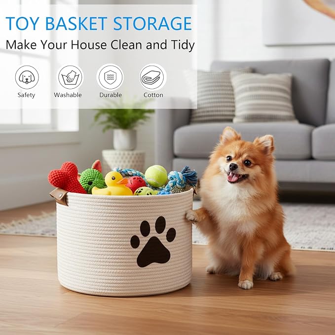Morezi Dog toy bin pet cat toy box baskets in large suff storage - Perfect for collect toys, grooming stuff, closthing, diapers for Living Room, Playroom, Closet, Home - Beige