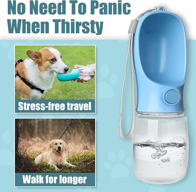Bestac Pet Travel Water Bottle - Portable Dog&Cat Water Cup, One-Hand Operation, Lightweight & Leak-Proof, BPA-Free, Compatible with Most Gear, Ideal for Walking, Camping & Travel (Blue, 350ml)