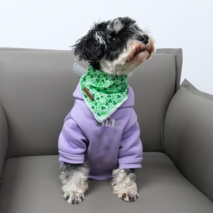 St. Patrick's Dog Bandanas, Shamrock Triangle Bid Scarf for Medium Large Girl Boy Dogs, Spring Cotton Puppy Kerchief, Green Dog Bandana