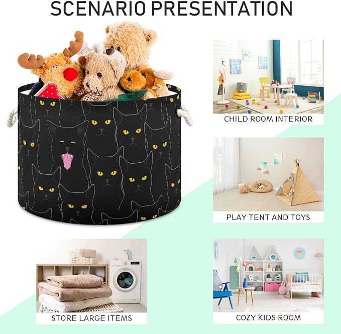 DOMIKING Large Storage Basket for Toys Cute Black Cats Print Storage Bin Box Laundry Basket for Nursery Room Home Decor, Pet Toy, Blankets