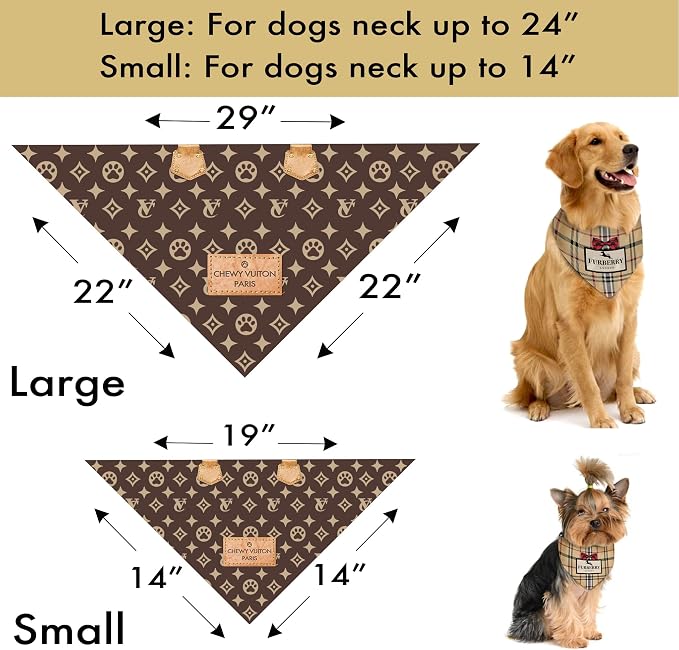 Dog Bandana Furry Plaid Designer Fashion Clothes Scarf kercheif for Small Medium and Large Dogs. Funny Parody Gift for Girl or boy Dog Soft Durable Fabric, Adjustable tie-on Style Triangle