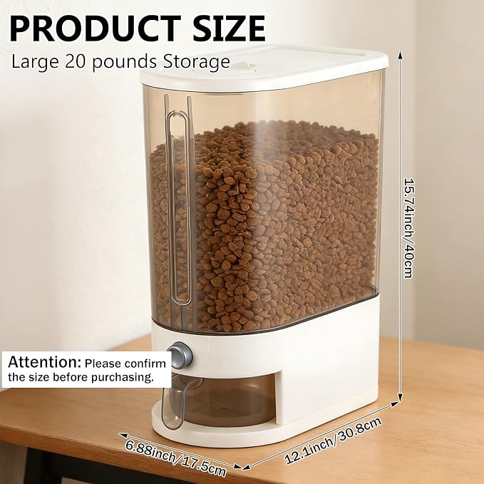 Pet Food Storage Container with Lid & Scooper Press to Dispense Clear Airtight Cat Food Storage Container Dog Food Storage Container BPA Free Store Dry Food Dog Treat Container for Kitchen Pantry