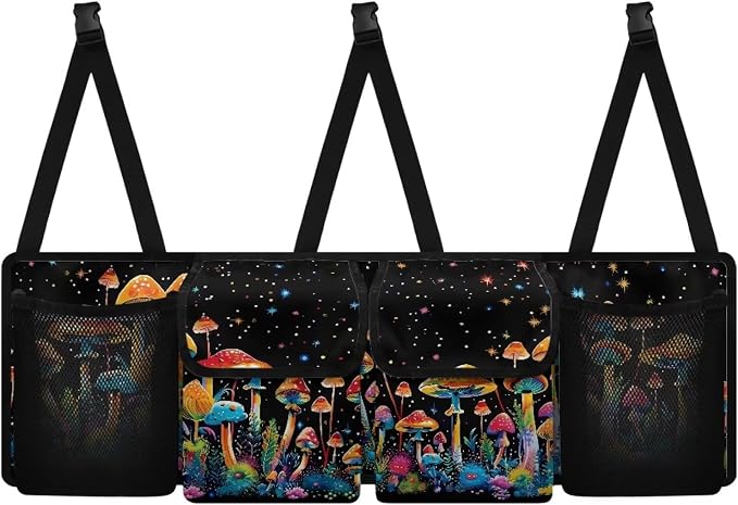Mushroom Design Hanging Car Trunk Organizer Collapsible Car Back Seat Storage Bag Auto Cargo Bags with 4 Large Pockets Universal Automotive Interior Accessories