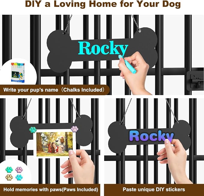 Easycom Foldable Dog Crate Furniture for Large Dogs 35-60 lb, Rustic Brown | Dog Cage with Adjustable Bowls and Name Tag, No Assembly Decorative Wooden Dog Kennel Indoor, End Table