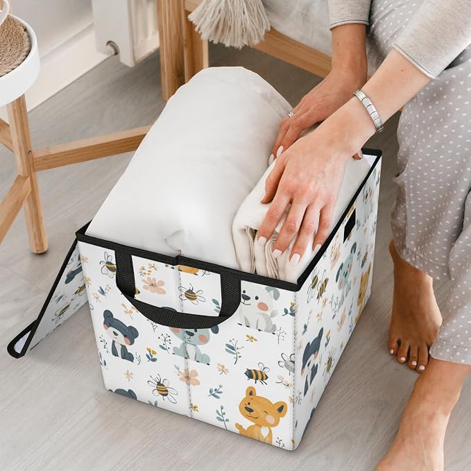 Cute Dog Storage Bins with Lids, Pet Puppy Foldable Storage Boxes with Carrying Handle Organizer Containers Baskets Cube for Home Bedroom Closet