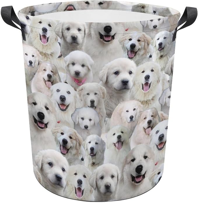 Large Laundry Hamper for Great Pyrenees Lover, Collapsible Storage Bin, Cute Great Pyrenees Print Waterproof Laundry Basket Organizer for Bedroom Bathroom, Gifts for Great Pyrenees Mom Owner