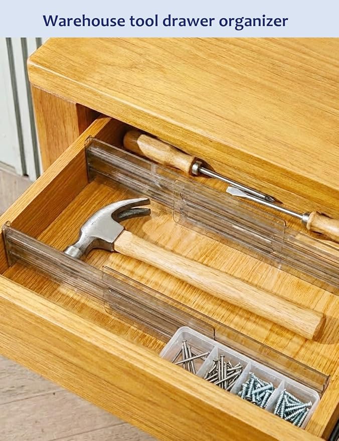 Adjustable Drawer Dividers 5 Pack, 3.15" High, Smoke Plastic | 11"-20" expanding shallow drawer organizer with non-slip pads for socks, makeup, kitchen, bathroom and office.