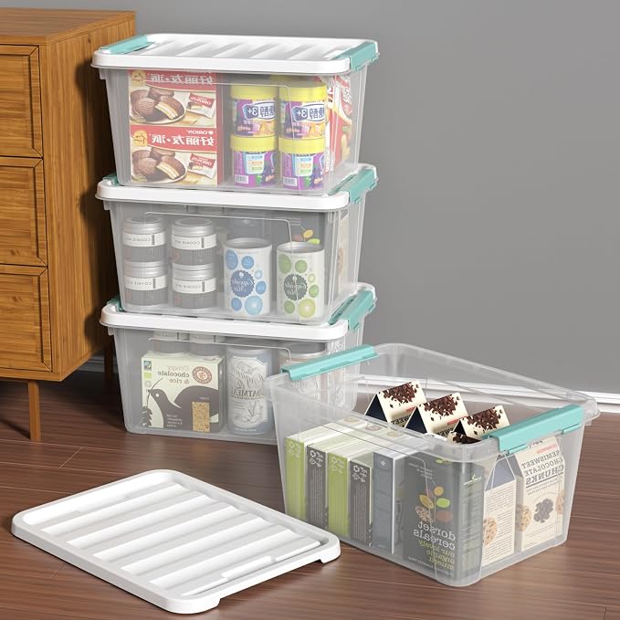 20 Quart Clear Storage Box, Plastic Latching Bins with Lids, 4 Pack