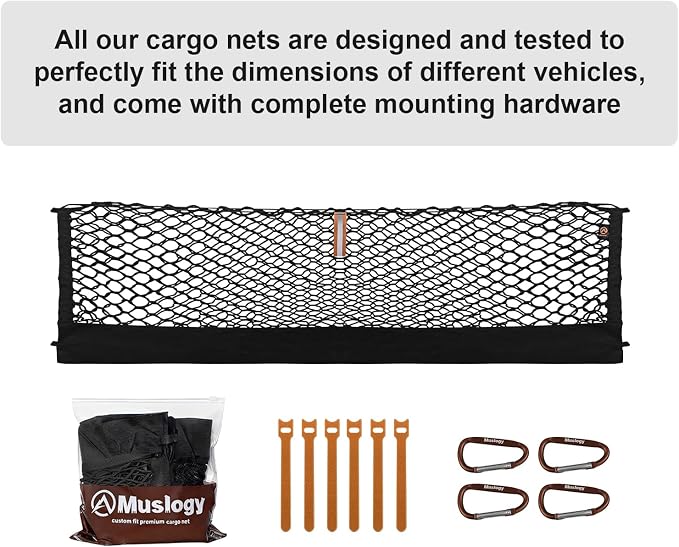 Muslogy Cargo Net for 2023-2025 2026 Chevrolet Colorado & GMC Canyon | Custom Fit, Truck Bed Storage Organizer Net for Pickup Truck Bed Divider, Heavy Duty Carabiners, Night Visible Grab Handle