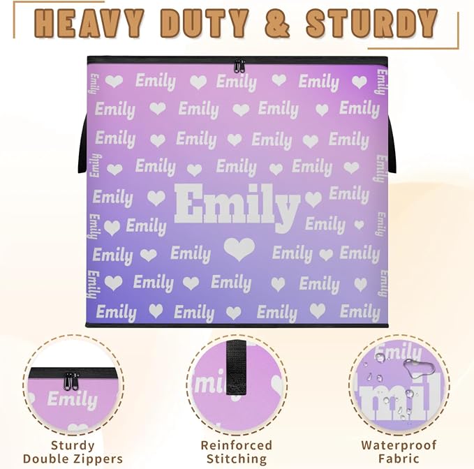 Personalized Extra Large Storage Basket with Lid, Comforters, Bedding Storage Bin with Handles for Home, Collapsible Basket Love Hearts Gradient Light Purple for Clothes, Moving, Car Trunk