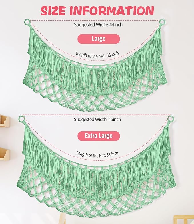Stuffed Animal Hammock - Extra Large 63'' Long (Matcha green) | Premium Cotton Hand-knitted, Beautiful Long Tassel, Storage Hanging Organizer, Can Fit Stuffed Animals 40 Piece or More