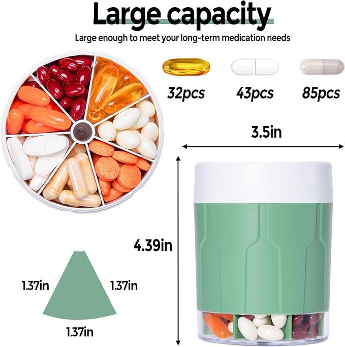 Weekly XXL Pill Organizer Bottle, Daily Pill Dispenser, Anti-Mix Design | 7 Day Portable Travel Pill Box, 21 Labels & Cleaning Brush, XXL Wide Mouth for Easy Access, Vitamin, Fish Oils, Supplement