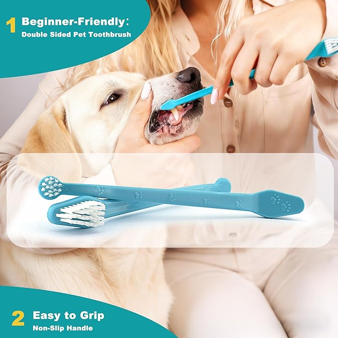 Dog Toothbrush Kit, 360-Degree Finger Three-Sided Design, Non Slip Dual Head Dog Toothbrush, Easy Teeth Cleaning and Dental Care (9 Pack)