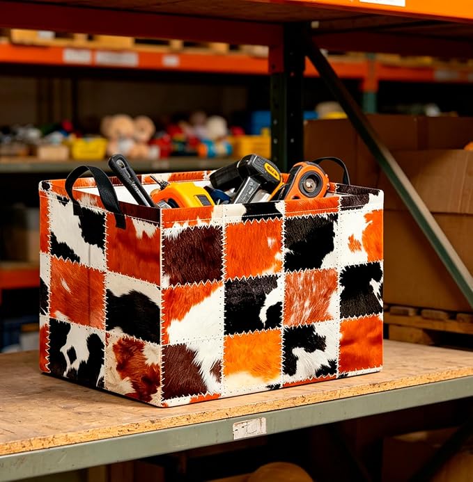 CLOCOR Rectangular Storage Basket Empty,Gift Basket,Waterproof Storage Bin(Cowprint)