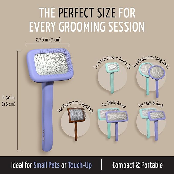 Tauro Pro Line Slicker Brush for Small Dogs & Cats, Deshedding, Dematting & Detangling Grooming Tool for Medium to Long Coats, Ideal for Pomeranians & Yorkies, Flexible Cushion, Purple, Small Size (S)