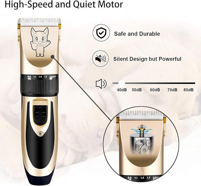 Highdas Dog Clippers for Grooming Rechargeable, Electric Dog Grooming Kit Clippers Low Noise, Cordless Quiet Dog Shaver, Pet Hair Trimmer Set for Dogs, Cats, Pets (Grey)