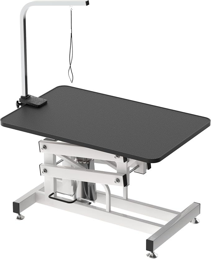 Hydraulic Dog Pet Grooming Table, 42 Inch Heavy Duty Professional Pet Grooming Station 21'' -36'' Height Adjustable for Small Medium Large Dog at Home with Clamps and Grooming Noose, Black
