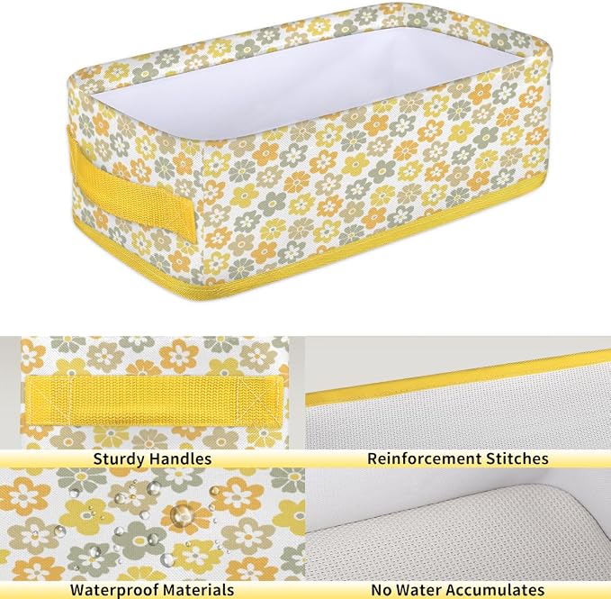 Daisy Fresh Flowers Bathroom Storage Basket, Foldable with Handle Open Countertop Paper Towel Decorative Box, Toilet Tank Top Shelf Baskets for Home Closet Bedroom Living Room Office