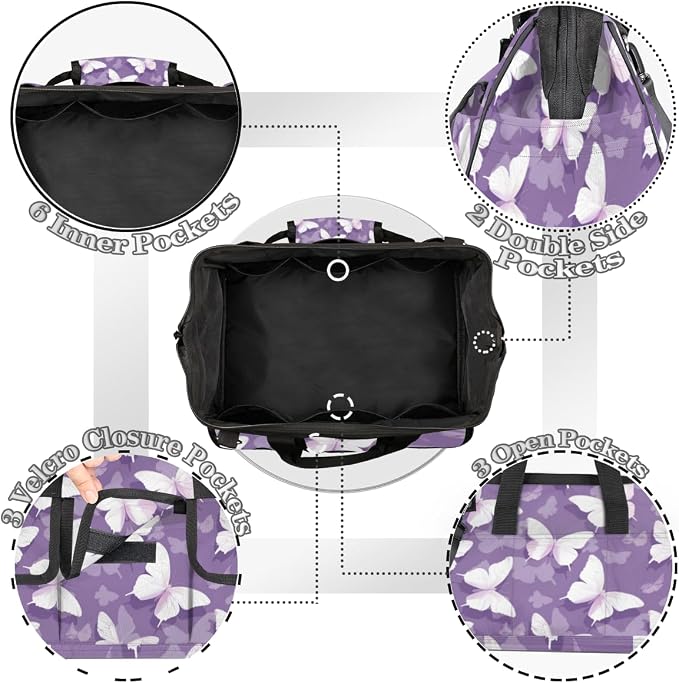 Butterfly Heavy Duty Tool Bag 14.8 Inch Purple Portable Soft Tool Box Organizer Storage with Adjustable Shoulder Strap