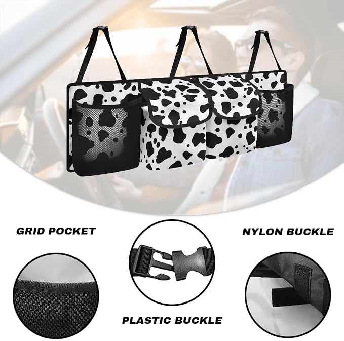 Dreaweet Cute Car Trunk Organizer Hanging Car Storage Organizer Cow Print Car Accessories Backseat Hanging Large Storage with Adjustable Strap Collapsible Car Storage Bag for Cars,Trucks,SUV