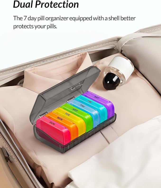 ZIKEE Weekly Pill Organizer with Large Individual Containers, BPA-Free | Portable Pill Box 7 Day for Pocket, Purse, Weekly Pill Case, Pill Container for Medication, Vitamin, Fish Oil, Supplement