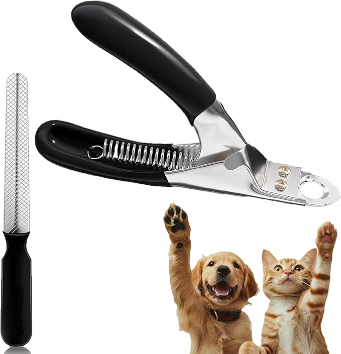 Dog Nail Clippers | Dog Nail Trimmer with Nail File and Safety Guard for Large Breed Dog | Injury-Free Grooming Tool for Pets (Black)
