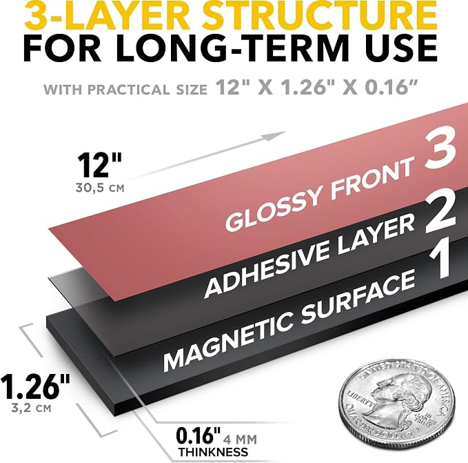 Super Sticky Adhesive Magnetic Strips, 12x1.5" (30x3.8cm), 2 pcs | Flexible Magnet Strips, Adhesive Backing, Easy to Cut & Mount, For Crafts, Labels & Light Organization