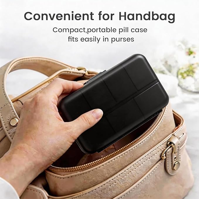 Foldable Weekly Pill Organizer 2 Times A Day, [2026 Version] Large 7 Day Medicine Pill Organizers w/Permanent Etched Labels, Travel AM PM Pills Box Case (Black)
