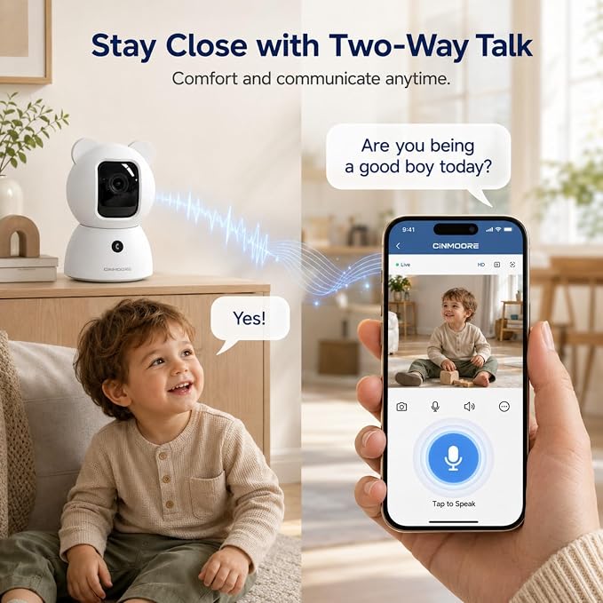 2.5K Indoor Security Camera, Non-Subscription AI Person/Pet/Cry Detection, 4MP Pet/Dog/Cat/Baby Camera, 2-Way Audio for Home Security, Siren, Night Vision, 4pack