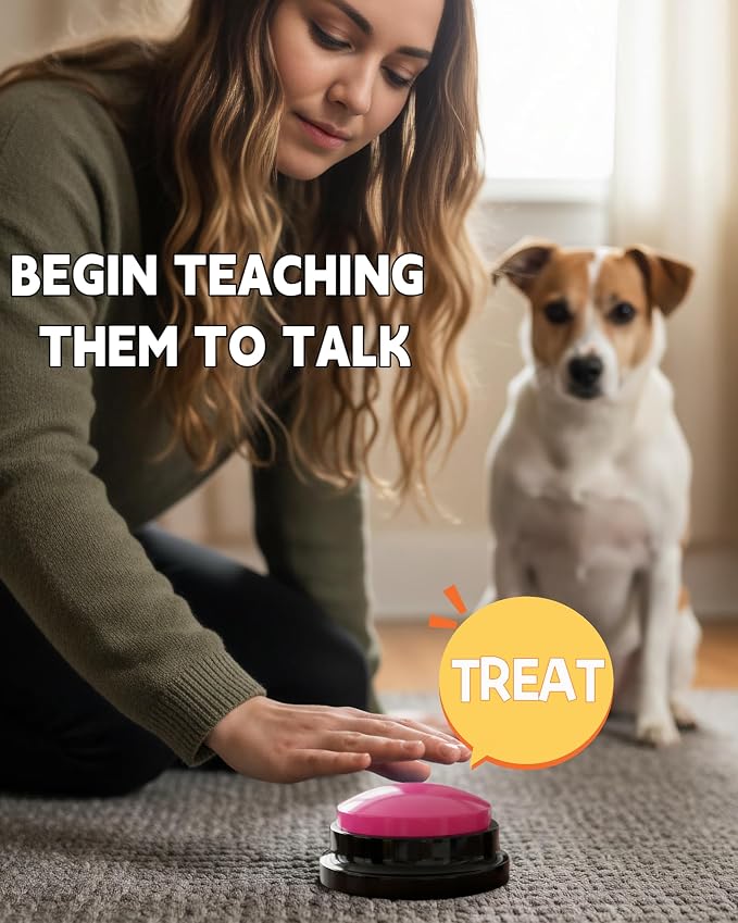 Dog Talk Buttons Voice Recording Button for Communication and Pet Training 30-Second Record & Playback Talking Button for Study, Office, Family, and Kids (Pink, one)