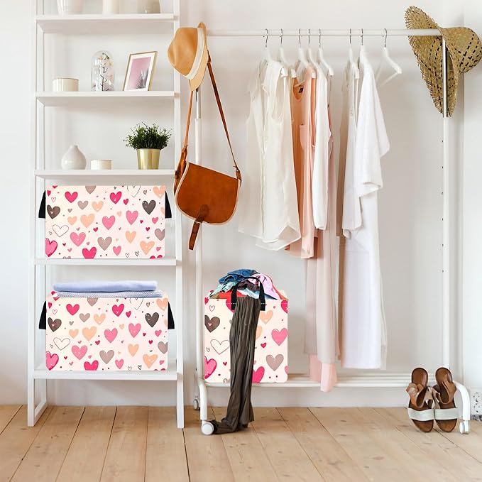 Kid Clothes Storage Basket Gift Shelf Basket Toy Storage Bin, Nursery Basket Organizer Box for With Handles for Room Deco Heart Valentines Basket