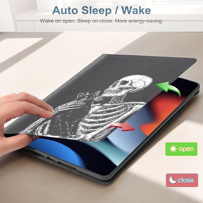 for Samsung Galaxy Tab S10 Ultra 2024/S9 Ultra 2023/S8 Ultra 2022 14.6 Inch Tablet Protective Cover with Adjustable Stand and Magnetic Auto Wake/Sleep,Skeleton Holding Black Cat