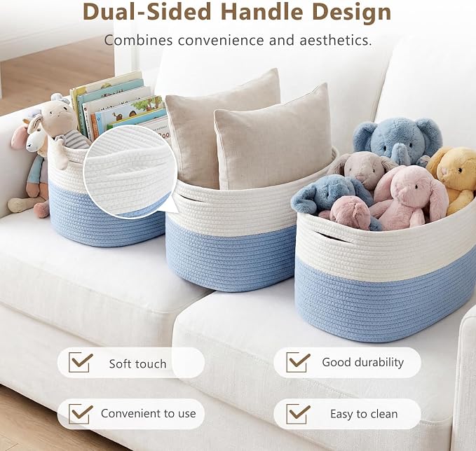 ECDYQXVU 15x10x9 Inch Woven Cotton Rope Storage Basket, 2 Pack | Foldable Design, Built-in Handles, Space-saving Organizer for Living Room, Bedroom, Laundry, Shelves, Clothes, Towels