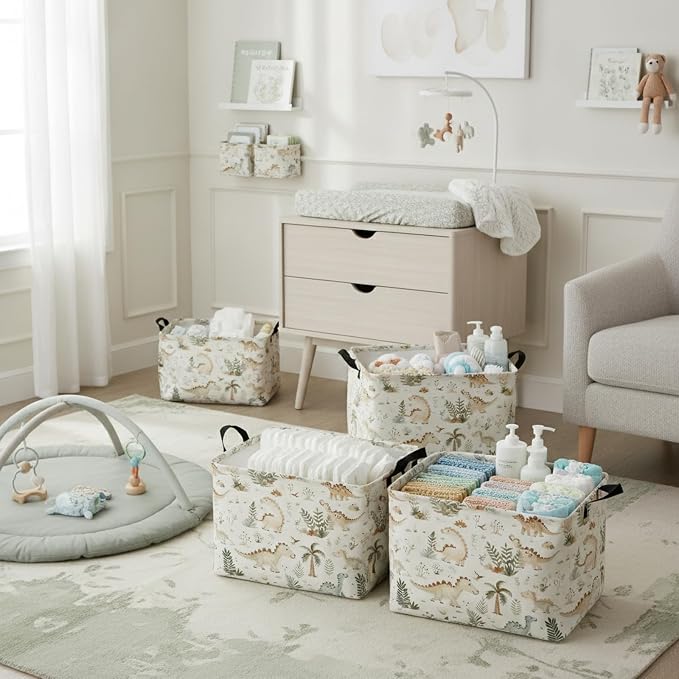 Kid Cute Rectangle Storage Basket Baby Toy Clothes Storage Bin Nursery Playroom Bedroom Decor Basket (Bohemian Dinosaur)