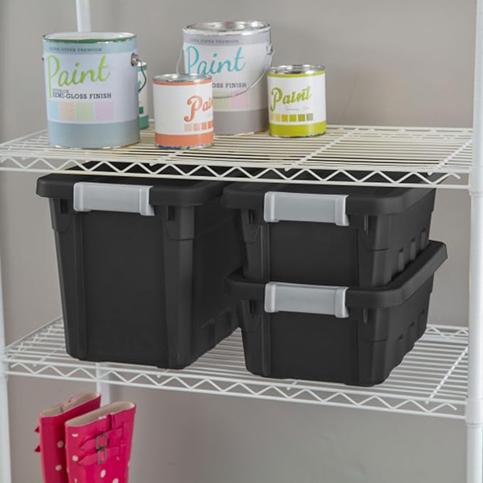 Sterilite Stacker Tote with Latching Lids for Garage, 7.5 Gallon, 24-Pack | Heavy-Duty and Stackable Plastic Boxes and Containers for Home, Desk, Cabinet, Dorm, Basement, or Utility Organization