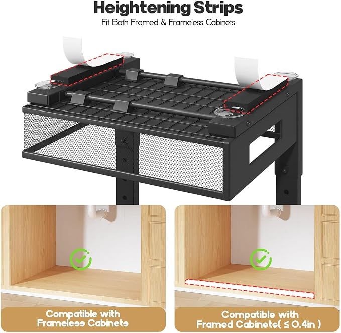 Under Sink Organizer, 2-Tier Dual Pull Out Cabinet Organizer Drawers With Smooth Circular Rail, Large Capacity Metal Mesh Sliding Shelves For Bathroom& Kitchen Storage,Height Adjustable–Black,2 Packs