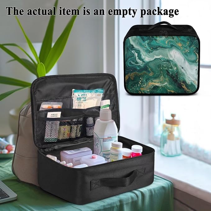 Empty First Aid Bag Green Marble Print Hummingbird Floral First Responder Case for Emergency Teams and Family Use Includes Modular Inserts Wear Resistant Zippers Breathable Back Panel