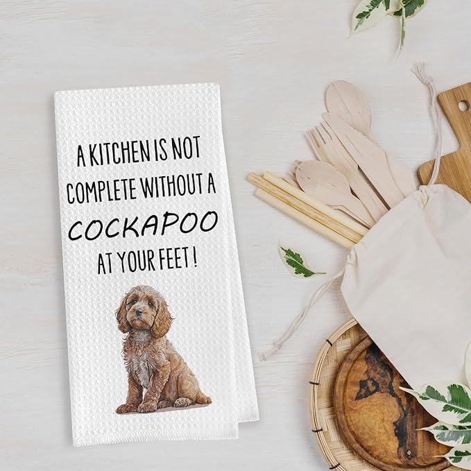 Funny Cockapoo Dish Towels - 16x24 Inch, 100% Microfiber, Waffle Weave, Absorbent, Quick Drying, Casual, Cockapoo Color, Kitchen Cloths, Gifts